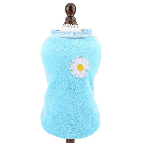 SMALLLEE_LUCKY_STORE Pet Fleece Jumper for Small Dogs Cat Girl Boy Cozy Soft Pullover Sweater Shirt Sweatshirts Warm Winter Coat Puppy Yokie Chihuahua Clothes Flower Pattern,Blue,Size M