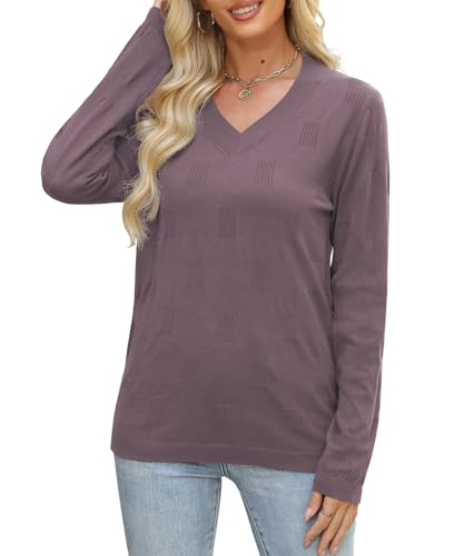 Heymiss Sweaters for Women Long Sleeve V Neck Lightweight Tunic Loose Casual Blouses2