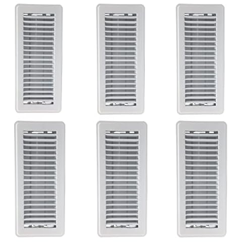 Hartford Ventilation 4" x 10" Floor Vent Covers White 6 Pack - Heavy Duty Walkable Floor Registers - Easy Adjust Air Vent Deflector - Vent Covers for Home - Reinforced Bend-Proof Weld Cover
