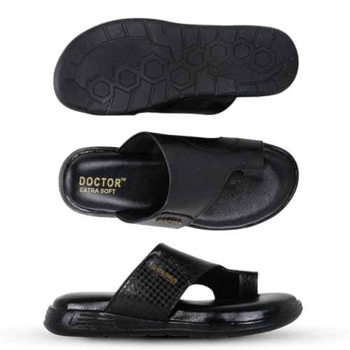 Image of DOCTOR EXTRA SOFT Care Orthopedic Diabetic Comfortable Dr Sole Footwear Daily Use Casual Home Wear Stylish Black Cushioned One Toe Ring Thump Chappal-Sandals-Slippers for Men's-Gents-Boy's L-5