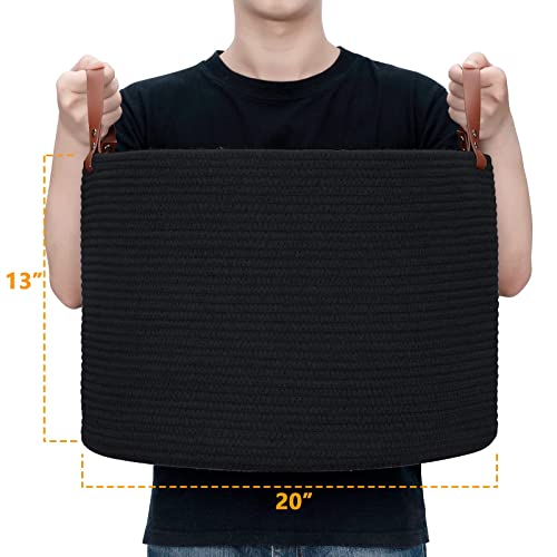 Black Large Basket For Blanket Storage Basket Bins For Organizing Cotton Rope Woven Laundry Hamper Hombins 20In 20In 13In Round Basket Toy Storage Decorative Basket Living Room Extra Large #TOP4