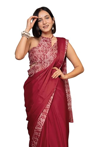 Image of MIRCHI FASHION Women Saree Abstract Print Chiffon | Breathable Lightweight Casual Sari for Regular Use and Office with Unstitched Blouse (Available in 25 Colors)