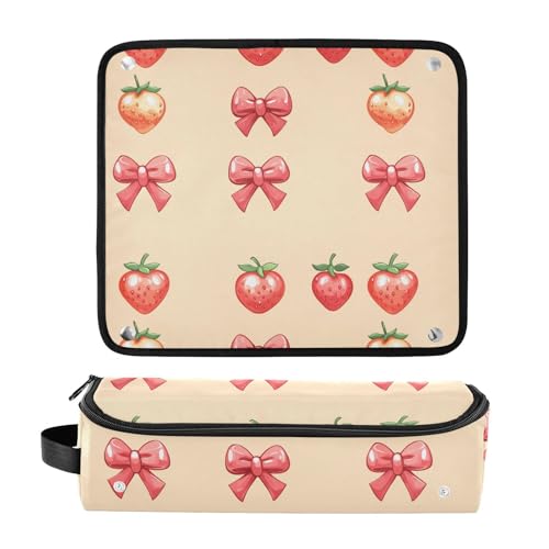 Bolsa de viaje para herramientas de cabello Strawberry Marble, resistente al calor, para planchas y rizadores, organizador portátil miniatura 3
