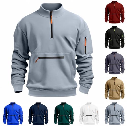 Mens Sweatshirt With Zipper Pockets, Mens Quarter Zip Stand Collar Sweatshirt, Fashion Casual Pullover Versatile Comfortable Jumper Minimalist Solid Color Pullover Thermal Long Sleeve Jumper For Men