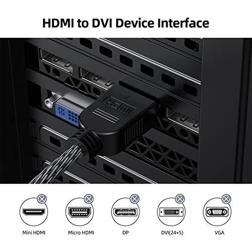 Uooi Bidirectional Hdmi To Dvi Cable 6Ft, Hdmi To Dvi-D(24+1) Or Dvi To Hdmi Male Adapter Cord 6' Compatible For Raspberry Pi, Roku, Xbox One, Ps4 Ps3, Graphics Card-Braided (Bi-Directional) #TOP3