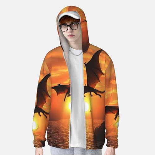 Men's Sun Shirts UPF 50+ Sea Sunset Flying Dragon Sun Protection Hoodie Lightweight Long Sleeve Rash Guard4