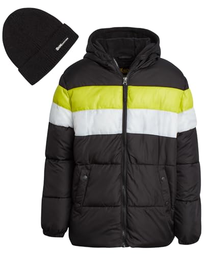 Image of iXtreme Boys Puffer Jacket - Wind & Water Resistant Soft Fleece Lined Warm Winter Jacket for Boys with Winter Hat