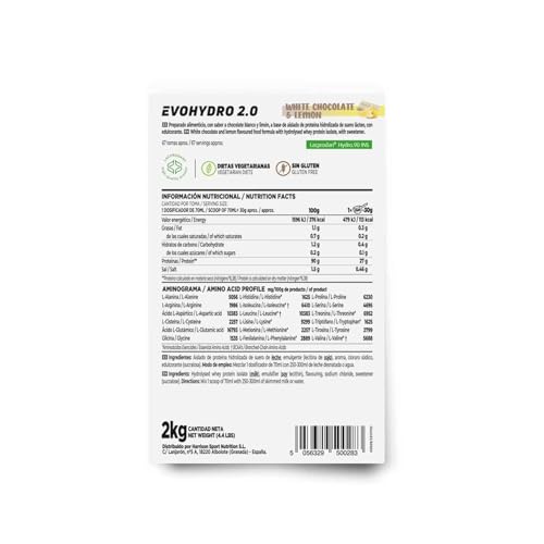 HSN Evohydro 2.0 Proteína Hidrolizada de Suero (Lacprodan® Hydro.90 INS) | Sabor Chocolate Blanco Limón | 2Kg (67 Batidos) | Baja en Lactosa | Sin Gluten | Vegetariana | No Incluye Dosificador - imagen 2