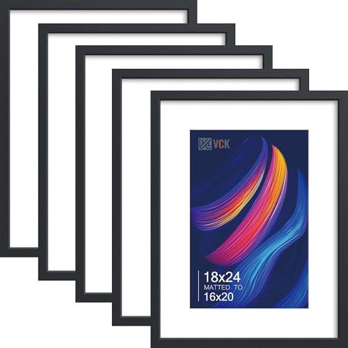 Image of VCK 18x24 Poster Frame 5 Pack, Black Wood, 16x20 Mat, for Gallery Wall