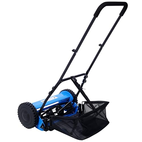 Ochine 14-Inch 5-Blade Push Reel Lawn Mower, Cordless Manual Reel Lawn Mower Walk-Behind Steel Lawn Mowers for Farms, Parks, Yards and Courts