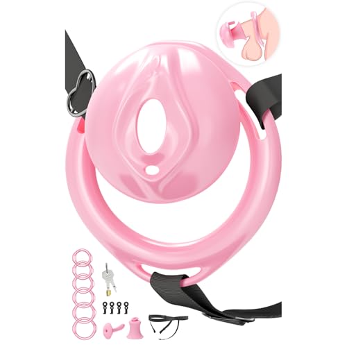 Lovely Chastity Cage Male Cock Cage - Flat Chastity Cage with Adjustable Chastity Belt & Invisible Lock, 6-Size Rings Lightweight Male Chastity Devices Skin-Friendly Plastic Penis Cage for Men (1.3in)