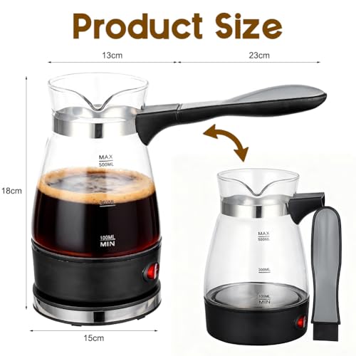 RANJIMA Elektrischer Türkischer Kaffeekocher 500ml, 220V Espressokocher Induktion Mit Griff, Glas Cezve für Türkischen Kaffee & Mokka, Türkischer Mokkakanne Kaffeekocher für Zuhause, Büro, Reisen