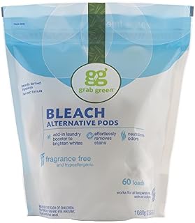 Grab Green Natural Bleach Alternative Pods, Unscented/Free & Clear, 60 Loads, Non-Chlorine Bleach