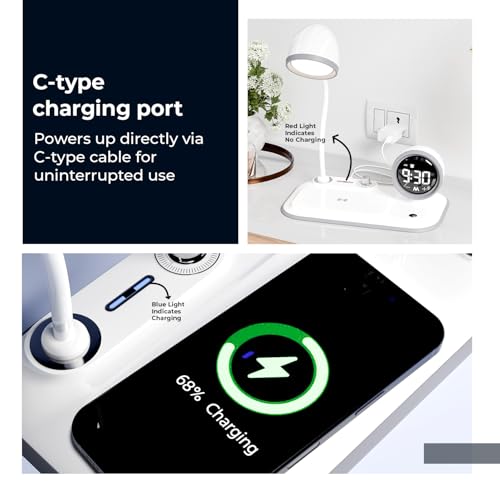 Image of Lifelong 3-in-1 Wireless Charging Desk Lamp with LED Light & Digital Alarm Clock|Fast Wireless Charging Pad, Adjustable Brightness, Touch Control & Night Mode|Perfect for Bedroom, Office & Study Table