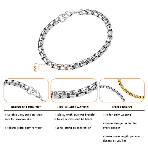 555Jewelry 5mm Stainless Steel Box Chain Bracelet for Men & Women, 6.5 to 9 Inch3