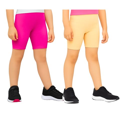 Image of Girls Tights & Short for Girl Kid in Solid Colours | Soft Stretchable Fabric - Ideal for Sports, Yoga - Pack of 2