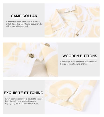 Damipow Linen Shirts for Men Hawaiian Shirt Short Sleeve Button Down Beach Vacation Shirt,Khaki,2XL — view 5
