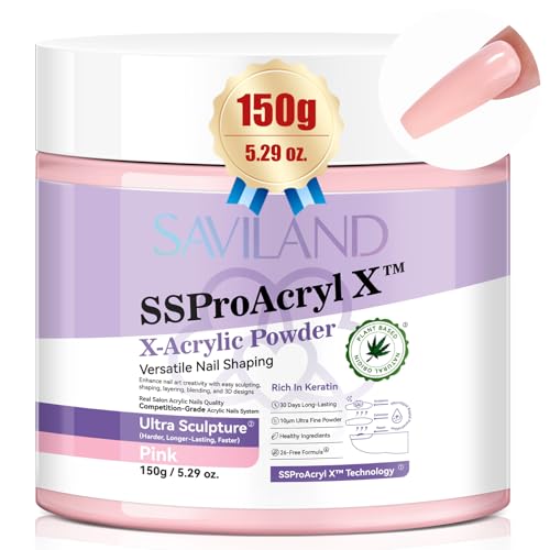 SAVILAND Pink Acrylic Powder Super-Hard: 5.29oz Keratin Acrylic Powder Smoother Acrylic Nail Powder Bubble Free Professional Nail Powder for Nail Extension & 3D Carving Acrylic Nail Kit Home Salon