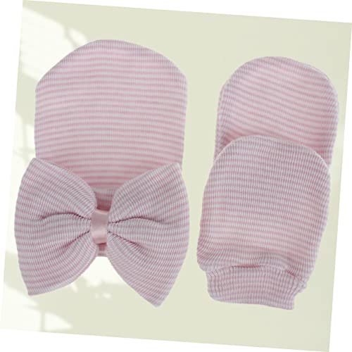 Homoyoyo Cap Glove Set Newborn Girl Knit Bowknot Hat Yarn Essential Soft Lightweight3