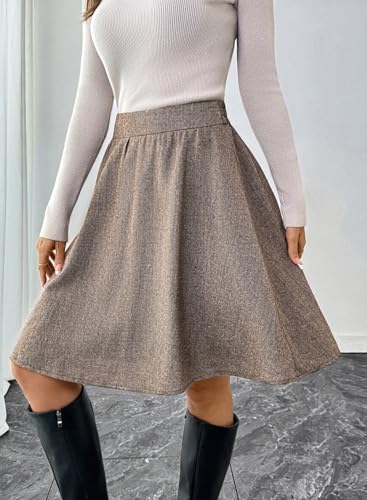 Happy Sailed Womens Winter Fall Tweed High Waisted Flared Mini Skater Skirt A Line Pleated Midi Skirts4
