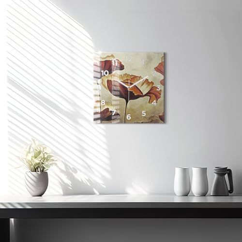 Horloge murale carrée 30x30 cm Wallfluent à motif coquelicots peints