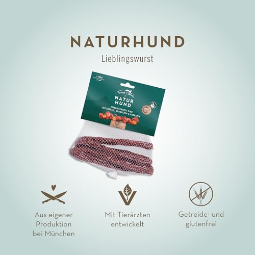Terra Canis - Lieblingswurst Rind mit Karotte Gojibeeren & Rosmarin - Naturhund - 145g I Luftgetrocknete Wurst I Premium Snack für Hunde in 100% Lebensmittelqualität Aller Rohstoffe