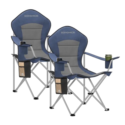 SONGMICS Lot de 2 Chaises Pliantes Camping, Siège Large, Dossier Haut, Chaises de Pêche Portables avec Porte‑Gobelet, Support pour Téléphone, Organiseur...