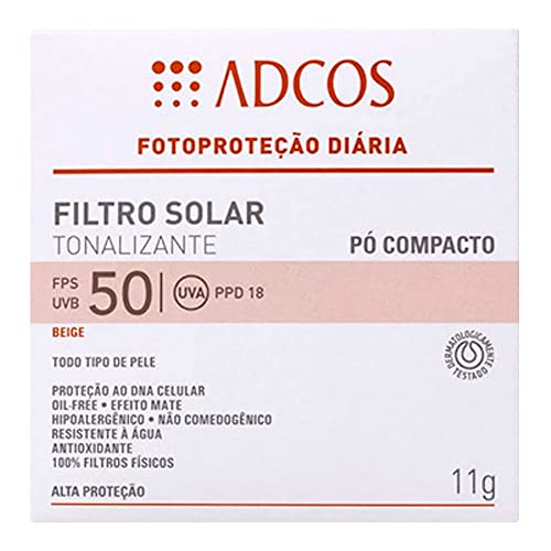 Filtro Solar Adcos Beige Pó Compacto Hialurônico FPS50 11g