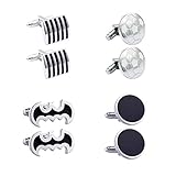 4 PARES GEMELOS CONJUNTO: Incluya mancuernas de esmalte negro redondas, mancuernas de fútbol plateadas especiales, mancuernas de murciélago negro creativas, mancuernas de tira negra elegante, tamaño alrededor de 7.08 "-7.87" (18-20 mm), por favor revise las fotos para obtener información sobre el tamaño . Gran gemelos camisa hombre, ofrece más opciones para el uso diario.