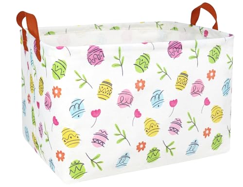 Image of Rectangle Empty Easter Baskets Boy Large Toy Storage Bin Girls collapsible Hamper Waterproof Canvas Box Kid Gifts Spring Decor( Brief Strokes Egg )