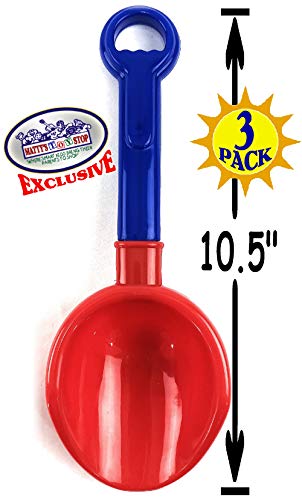 Matty's Toy Stop 10.5" Kids Multi-Color Sand Scoop Plastic Shovels for Sand & Beach (Red/Blue, Yellow/Green & Green/Yellow) Complete Gift Set Bundle - 3 Pack - Thumbnail 3