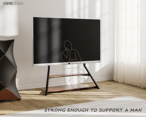 FITUEYES Design Large TV Floor Stand for 75 77 85 86 90 100 Inch TVs, Heavy Duty TV Stand Mount with Large Wood Entertainment Shelf, Modern Living Room Television Stands, Up to 187 lbs, Eiffel Series