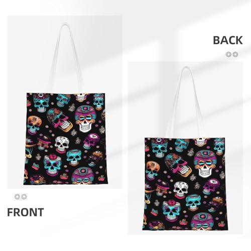 Sugar And Skulls Style Print Polyester Canvas Tote Bag, Worthy Shopping Bag, Ideal For Present And Daily Errands3