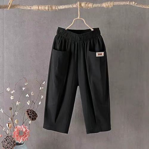 Capris Pants for Women Summer Wide Leg High Waisted Pants Plus Size Drawstring Elastic Slacks Pocket Beach Clothes2