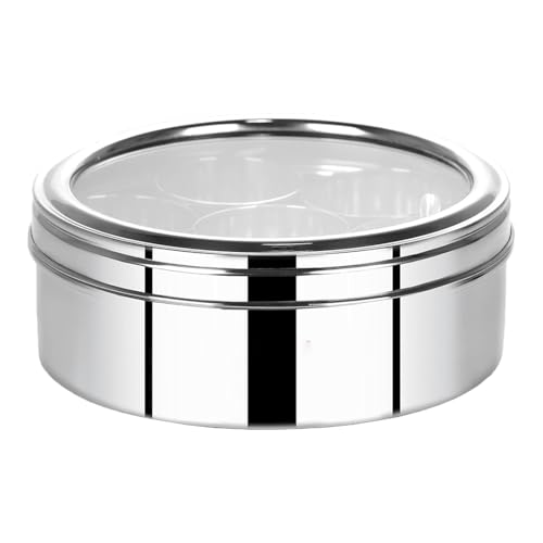 ABC Premium Stainless Steel Masala Dabba/Spice Box with Clear View Lid and 7 Compartments | Traditional Indian Spice Container