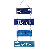 Metall Hängen Vintage Design Strand Teller Tür Wand Teller Dekor Schild mit Diamant-Besetzt Seestern, The Beach is My Happy Place Maritim Deko Beach Blechschild Beach