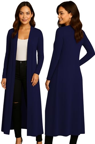 Photo de Re Tech UK Gilet Long - pour Femme - col/Manches Longues - Style Boyfriend/léger - Bleu Marine - XL EU 44-46 (Grande Taille)
