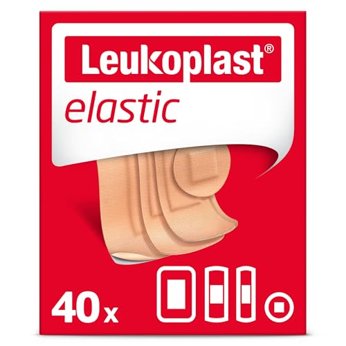 Leukoplast Elastic - Non-Sterile Wound Dressing Strips - Stretchable and Skin-Friendly, First-aid Plasters - Ideal for Fingers, Elbows, Knees and Wrists – Tan – 4 Assorted Sizes – Box of 40