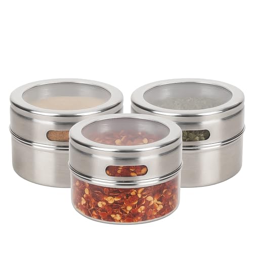 Tissting 3 Stück Gewürzdosen aus Edelstahl, Magnetische Gewürzdosen, Gewürz Topf Edelstahl Gewürzdose Gewürzbehälter Set Salz Pfeffer Zucker Lagerung Veranstalter für Familienküchen, Restaurants
