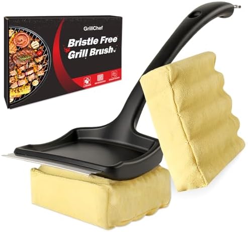GrillChef Grill Brush Bristle Free, BBQ Cleaner Brush with Replacement Wavy Head, 18 Inch Long Handle, Seamless Scraper Tool for Cast Iron, Stainless Steel Grates, Safe Barbecue Cleaning