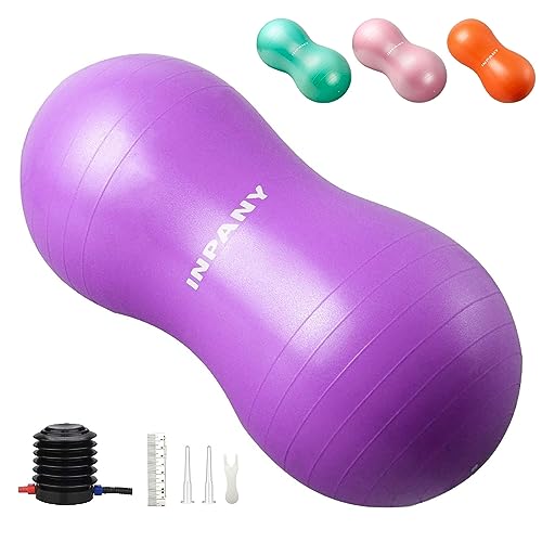 Image of INPANY Peanut Ball - Anti Burst Exercise Ball for Labor Birthing, Physical Therapy for Kids, Core Strength, Home & Gym Fintness (Include Pump) Purple