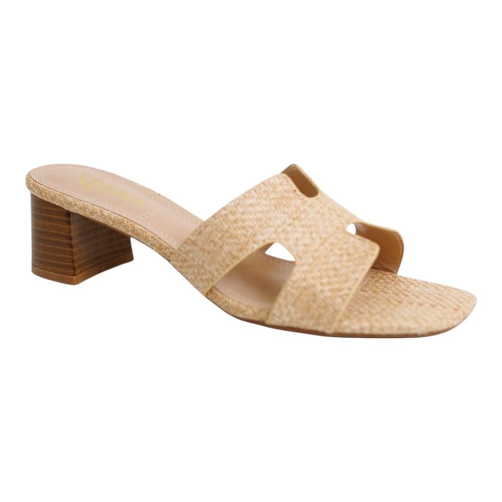 Liliana Women's Square Open Toe Chunky Heeled Sandals Slip on Slides Summer Shoes