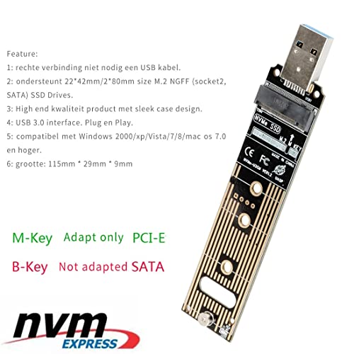 Adaptador USB 3.1 a NVMe M-Key PCI-E para SSD M.2 miniatura 3