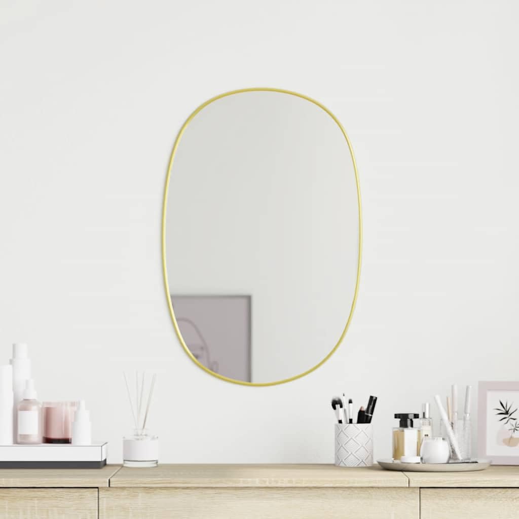 Wandspiegel Golden 50x35 cm mit stabilem PVC-Rahmen für Schlafzimmer, Bad, Flur und Garderobe, eleganter Dekorationsspiegel für Frisieren, Rasur und Reflexion, Wandmontage