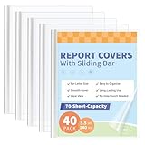 Binditek 40 Pack Clear Report Covers with White Sliding Bars, 70 Sheet Capacity, 9mm Binding Bars, Letter Size, 5.5 Mil Thick, White, for Students and Coworkers