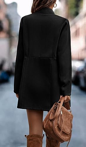 ELFTOWN Women's Woolen Blend Stand Collar Open Front Cardigan Coat Mid Long Work Office Blazer Jacket Outwear with Pockets3