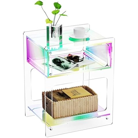 solaround Acrylic Side Table for Living Room, Acrylic Nightstand for Bedroom, L-Series, 15.7'' x 11.8'' × 19.7'' inches (Iridescent) Cover