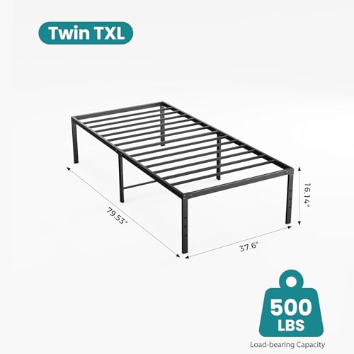 Image of OLIXIS Twin XL Bed Frame, Heavy Duty Sturdy 16 Inch Metal Platform Bed with Storage Space, Support Slats & Noise-Free, No Box Spring Needed, Easy Assembly