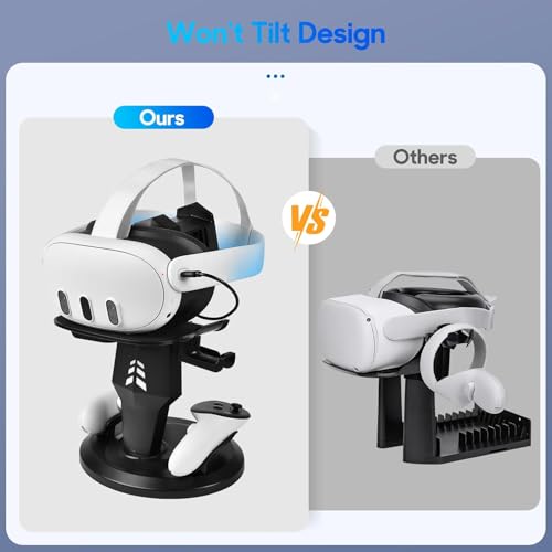 Image of TechKen VR Charging Dock for Meta Quest 3S /Quest 3 /Quest 2, Vertical VR Stand & Charging Station, Fast Charge Headset with Type-C Cable, Supports Controllers with Grip Covers & Elite Straps