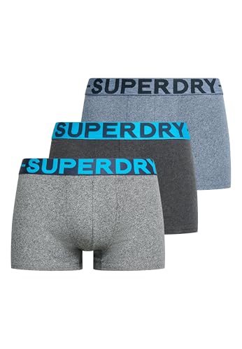 Superdry Herren Hipster aus Bio-Baumwolle im 3er-Pack Rabenschwarz Meliert/Karstgrau Mega Gesprenkelt/Frisch Blau Gesprenkelt L